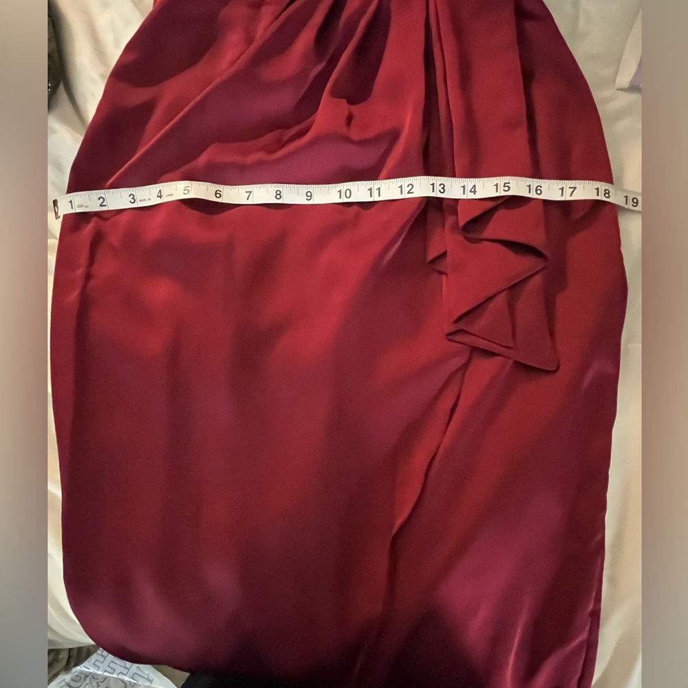 Nasty Gal Burgundy Satin Spaghetti Adjustable Strap Midi Wrap Dress Sz 2 - Picture 5 of 13